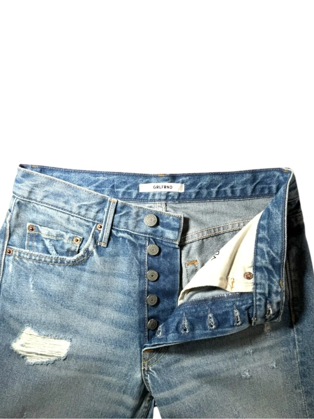 GRLFRND Straight High Rise Cropped Karolina Distressed Button Fly Jeans 26 P